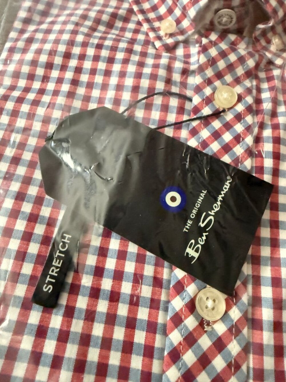 Ben Sherman Mens Red Blue Checkered Gingham 100% Cotton Stretch Fit Shirt Small - Picture 5 of 8